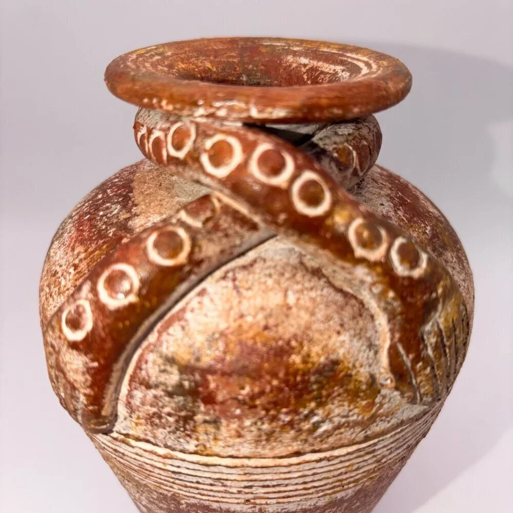 Handcrafted Rustic Ceramic Snake Jar | Artisan Pottery Vase | Earthy Studio Art